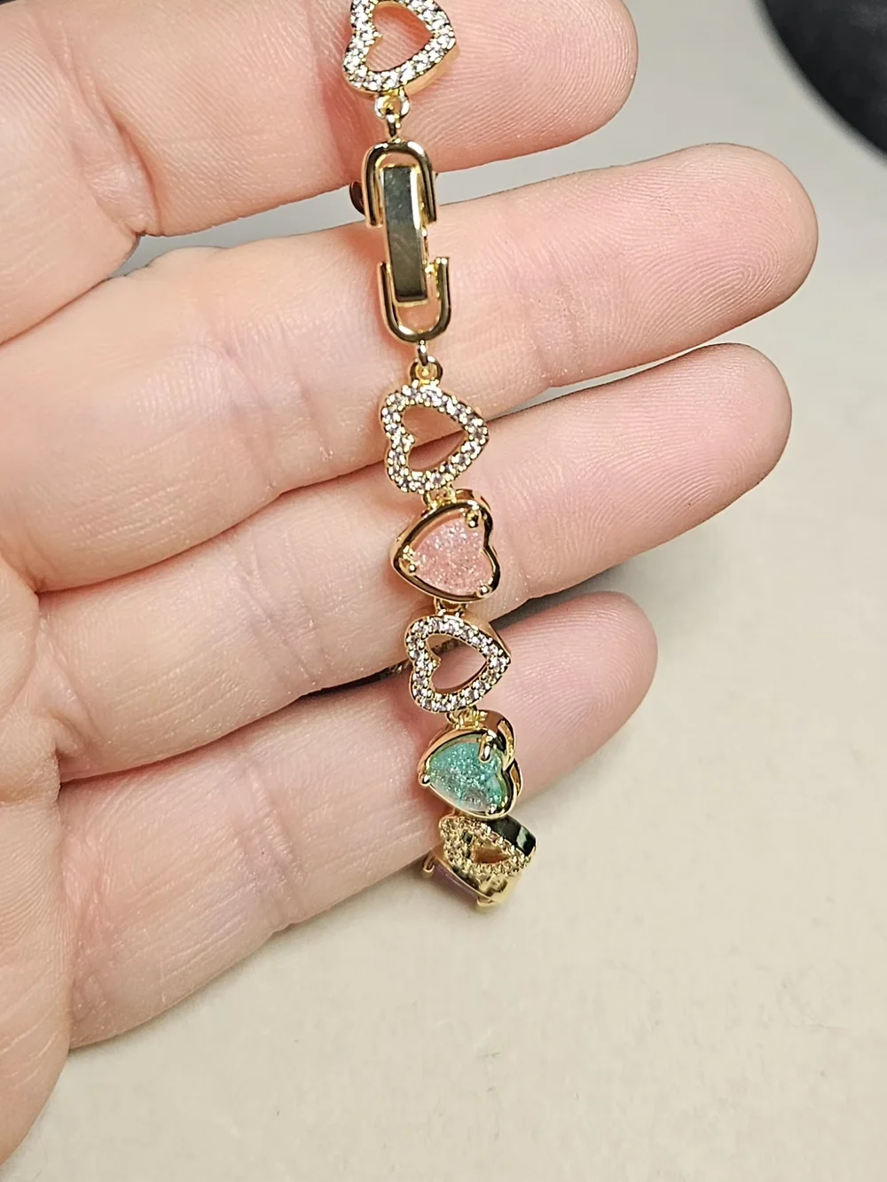 Stainless Steel Gold Over Multicolor Heart Crystal Bracelet - Women Jewelry